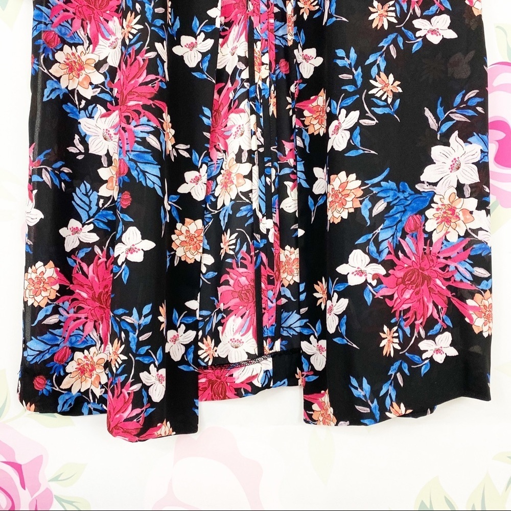 NEW Forever 21 Printed Floral Pink Blue Black Longline Duster Kimono S - Picture 3 of 6